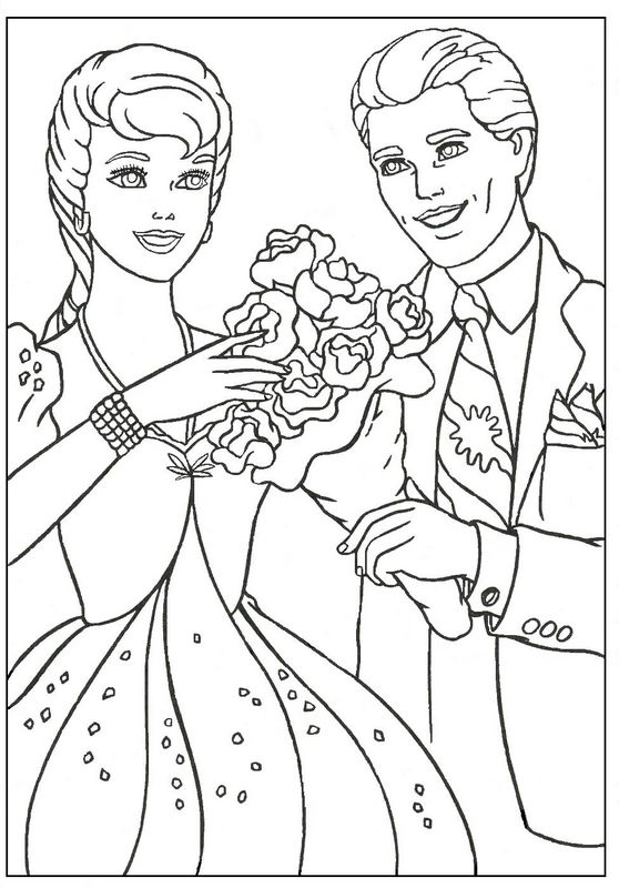 ausmalbild Ken mit einem Blumenstrauss