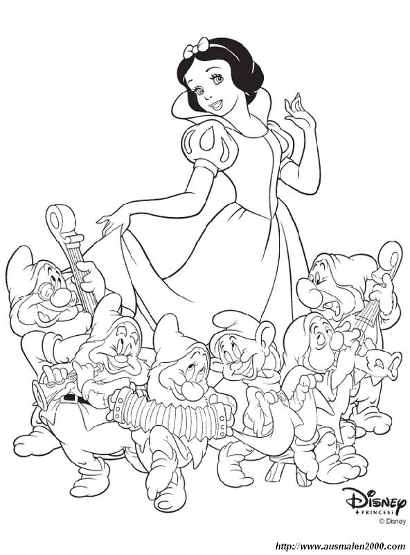 ausmalbild Die Prinzessin und die sieben Zwerge