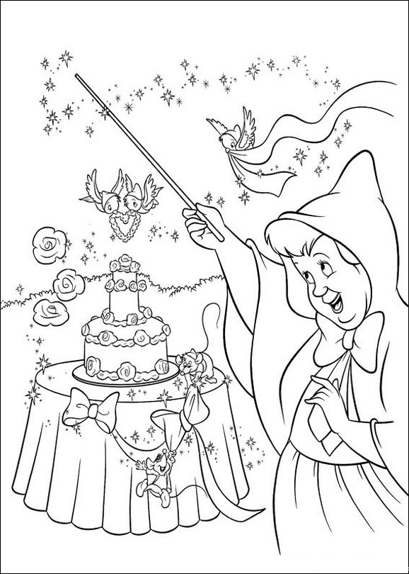 ausmalbild Cinderella Geburtstagstorte