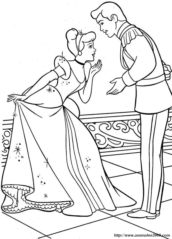 ausmalbild Cinderella und der Prinz des Schlosses