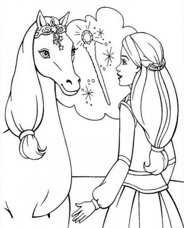 ausmalbild Barbie mit ihrem magischen Pferd