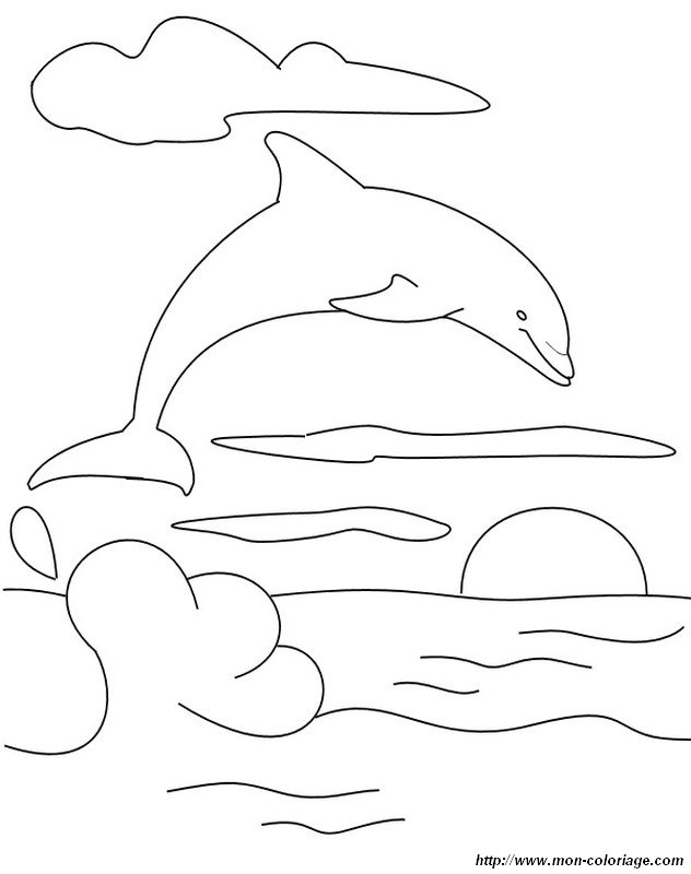 ausmalbild Sonne und Delfine