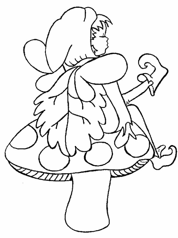 ausmalbild Elfe sitzt auf einem Pilz