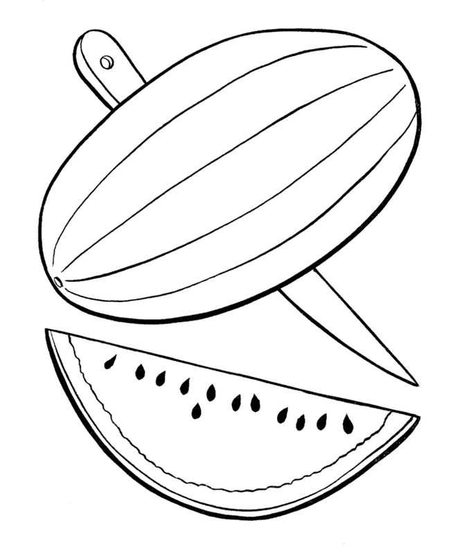 ausmalbild Melone mit einem Messer