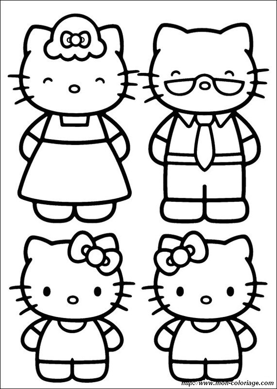 ausmalbild Die Familie von Hello Kitty