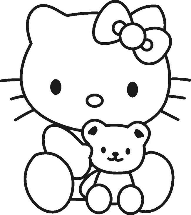 ausmalbild Hello Kitty mit ihrem teddy