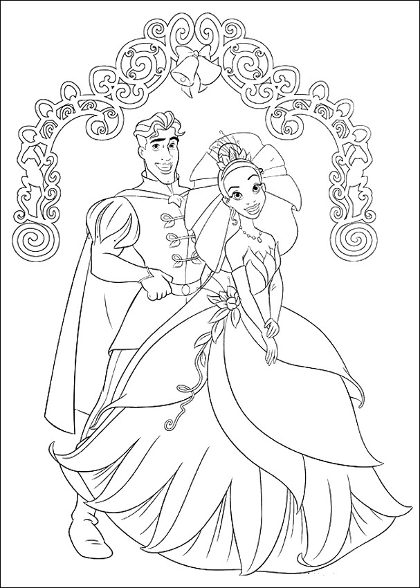ausmalbild Prinzessin Tiana und Prinz Naveen