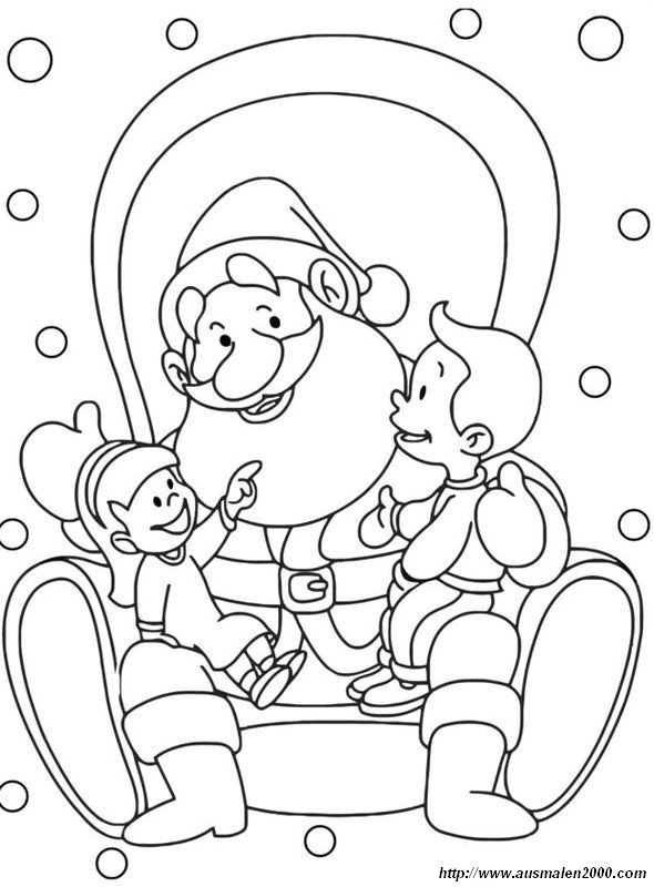 ausmalbild Der Weihnachtsmann mit Kindern