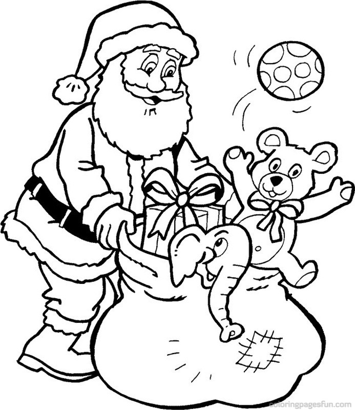 ausmalbild Weihnachtsmann mit Geschenken