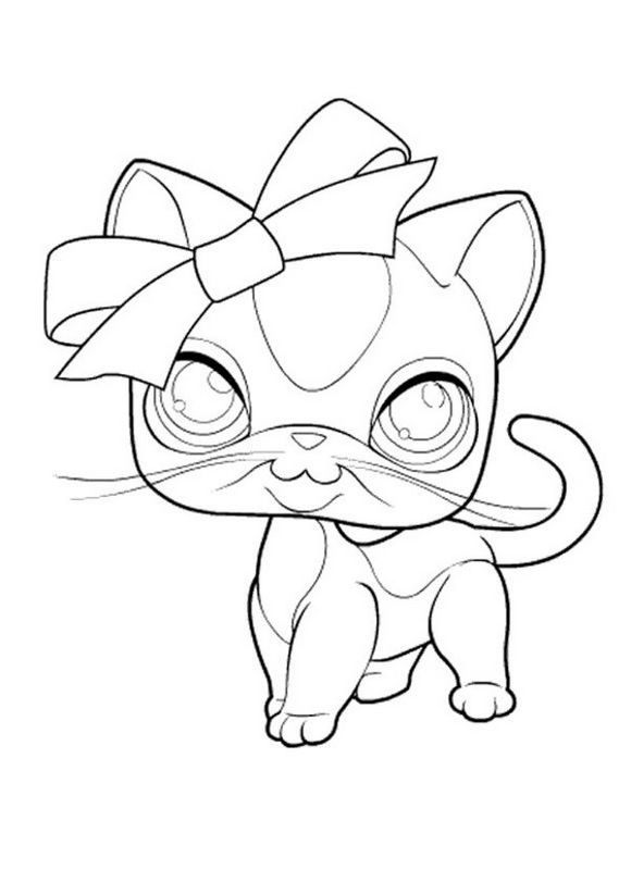 ausmalbild Kleine Katze mit einem Band