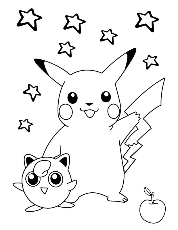 ausmalbild Pikachu mit seinem Freund