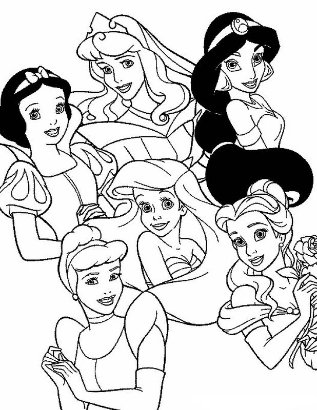 ausmalbild Sechs Disney Prinzessinnen