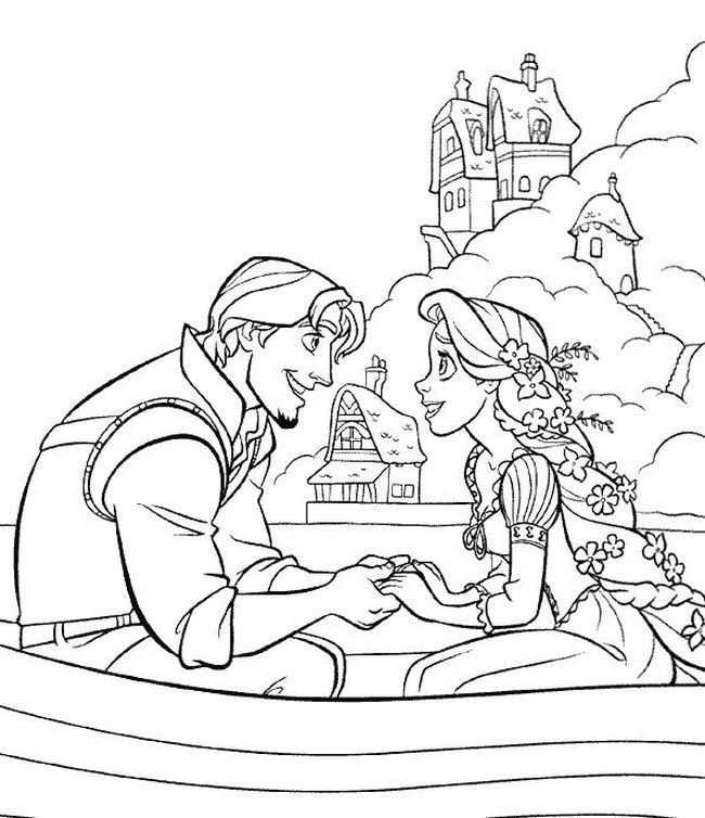 ausmalbild In einem Boot mit ihrem Prinzen