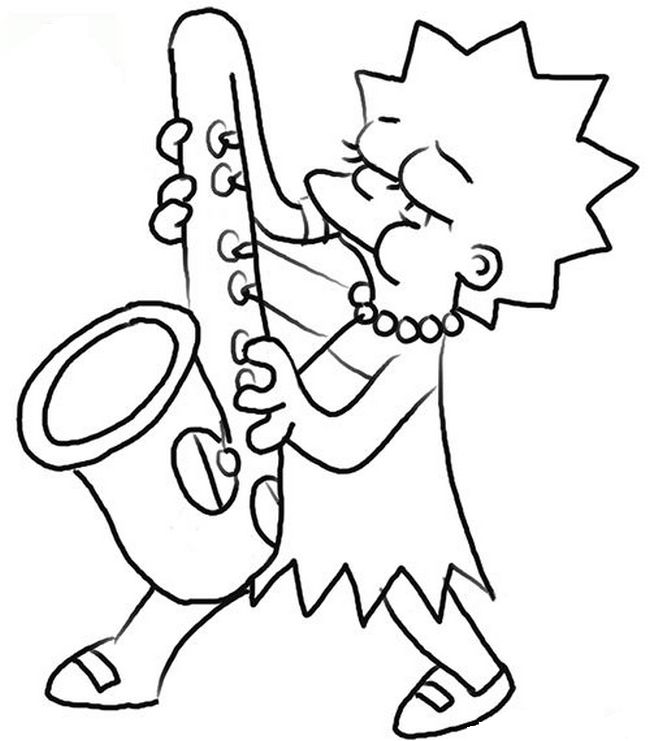 ausmalbild Lisa spielt Saxophon