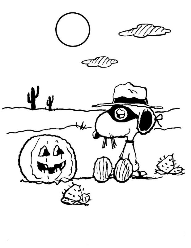 ausmalbild Halloween und Snoopy