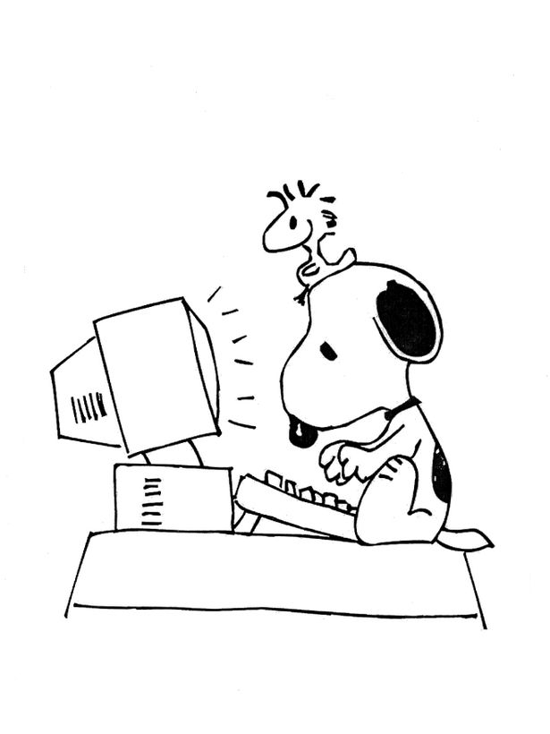 ausmalbild Snoopy am computer