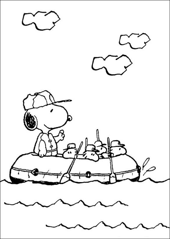 ausmalbild Snoopy auf einem Boot