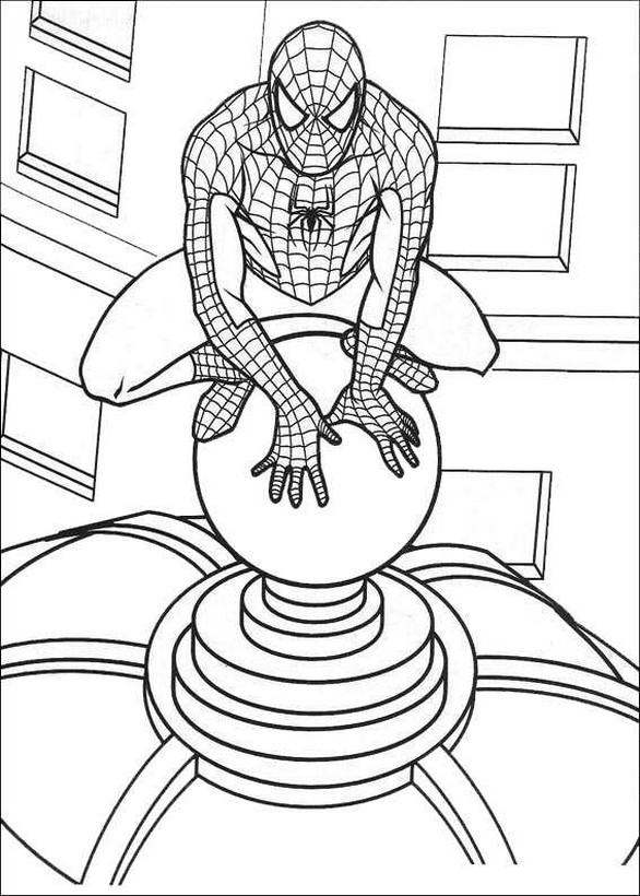 ausmalbild Spiderman auf dem Dach