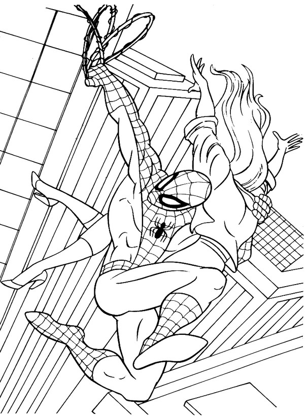 ausmalbild Spiderman mit seiner Verlobten