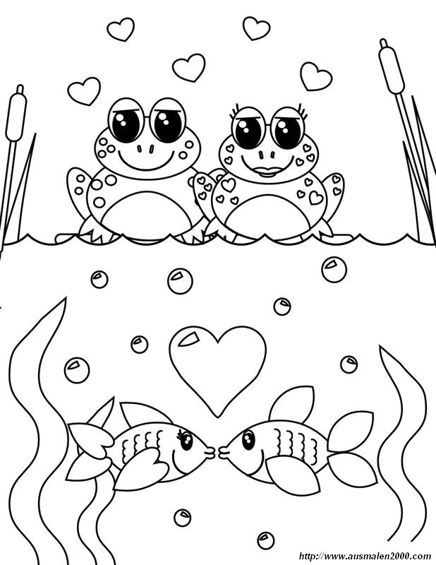 ausmalbild Ein Frosch und Fischpaar