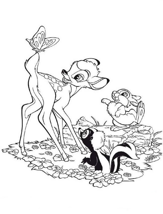 ausmalbild Bambi und seine Freunde