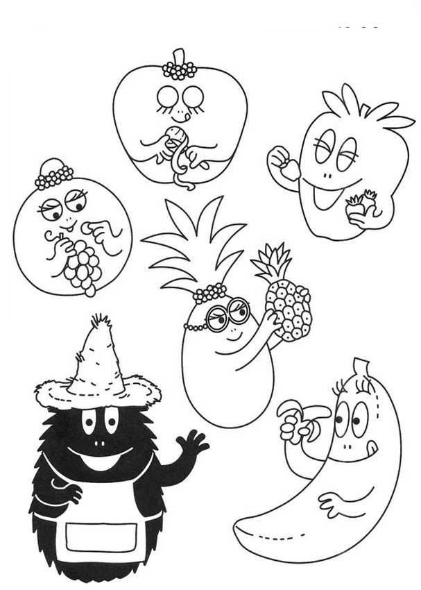 ausmalbild Eine Frucht und ein Barbapapa