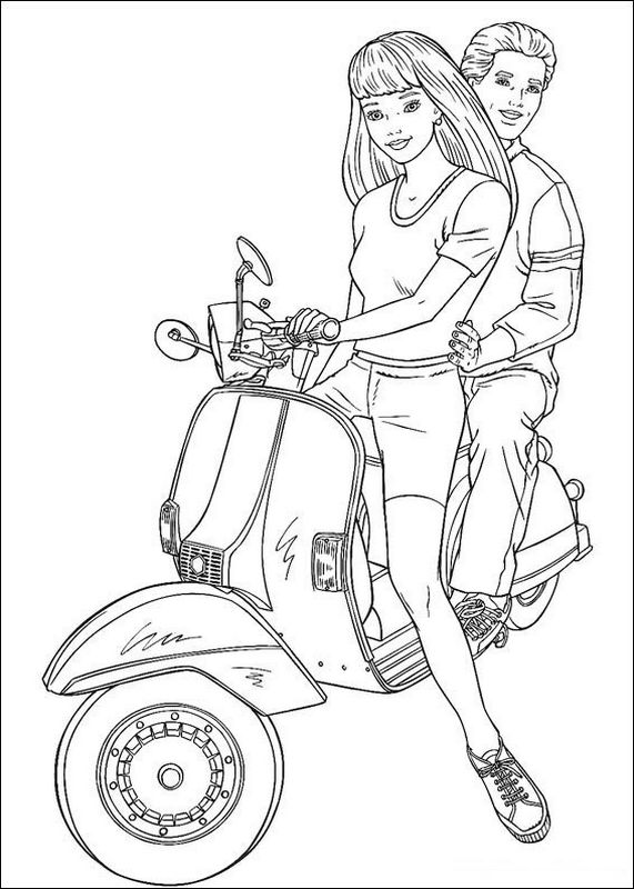 ausmalbild Mit ihrem Verlobten auf einem scooter