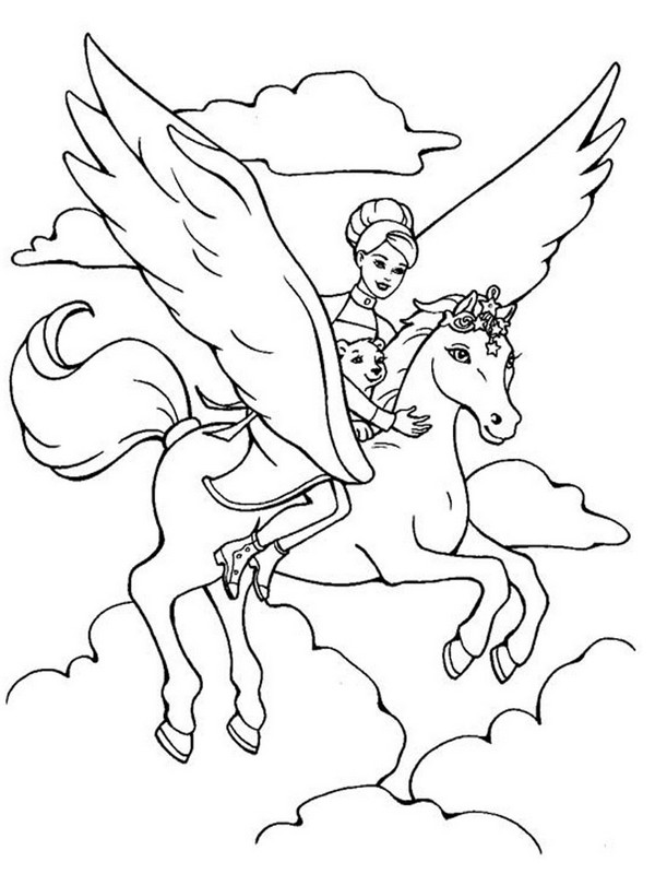 ausmalbild mit pegasus im himmel