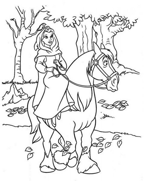 ausmalbild Belle mit ihrem Pferd