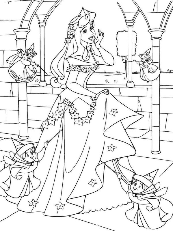 ausmalbild Aurora mit ihrem Kleid