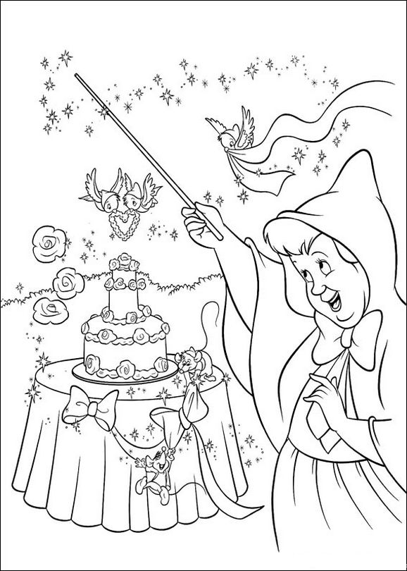 ausmalbild Cinderella Geburtstagstorte