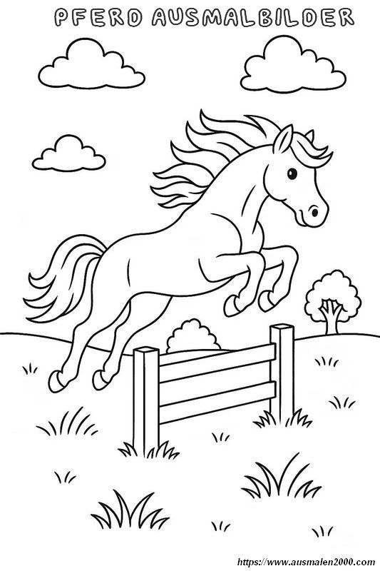 ausmalbild Pferd galoppiert auf der Wiese