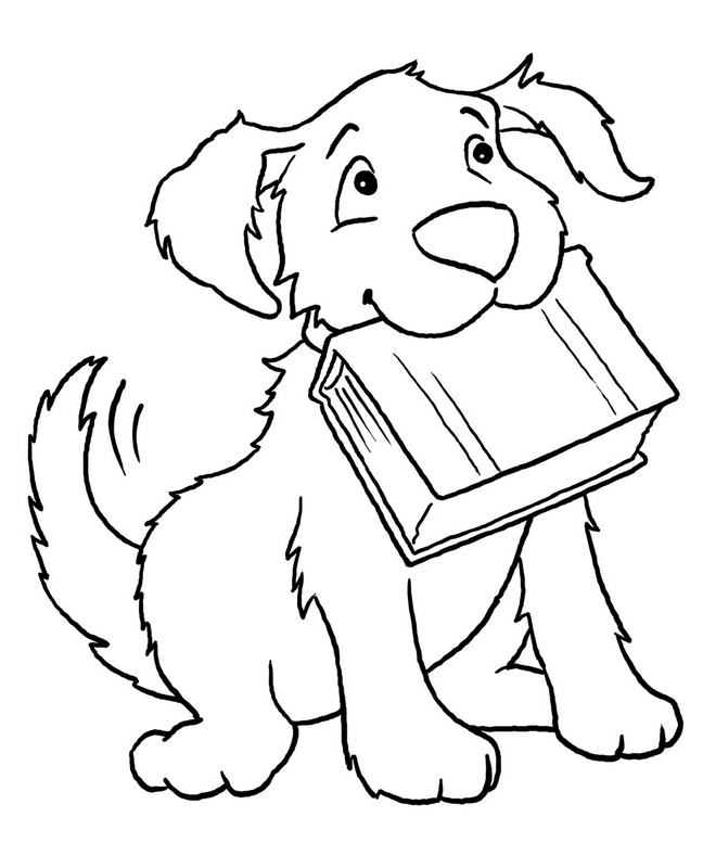 ausmalbild Ein Hund mit einem Buch