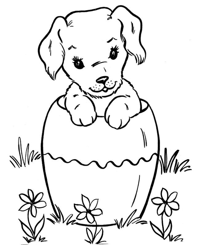 ausmalbild Kleiner Hund und Ostern