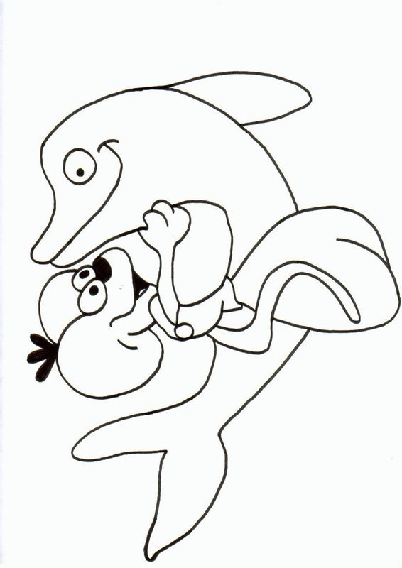ausmalbild Mit einem Delphin