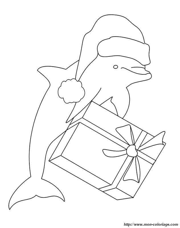 ausmalbild Weihnachtsmann delphin
