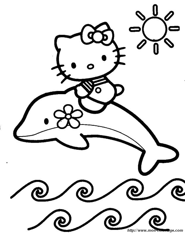 ausmalbild hello kitty auf einem delphin