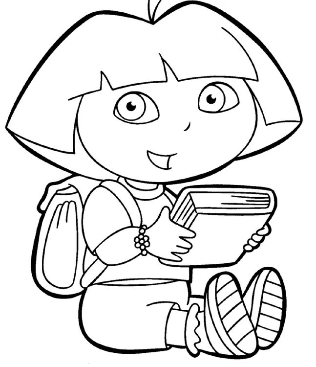 ausmalbild Dora mit ein grosses Buch