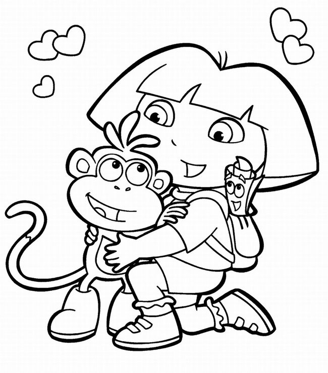 ausmalbild Dora mit ihrem Freund der Affe