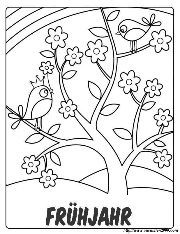 ausmalbild Ein Vogel singt auf dem Baum