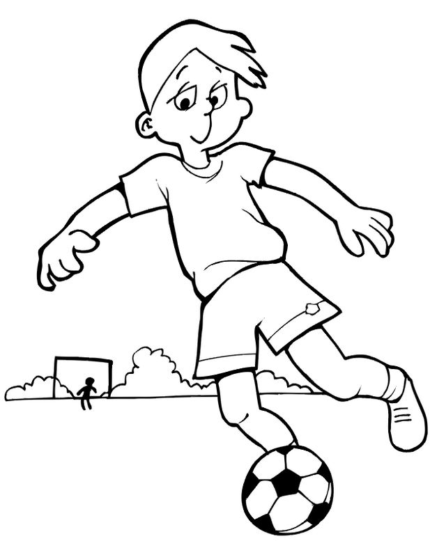 ausmalbild Kleiner Junge mit einem Fussball