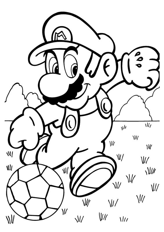 ausmalbild Super Mario spielt Fussball
