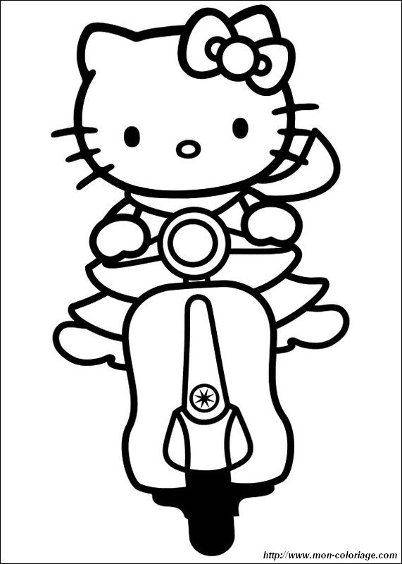 ausmalbild Hello Kitty auf einem scooter