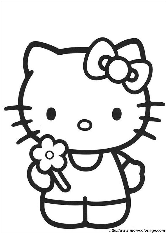 ausmalbild Hello Kitty bietet eine Blume