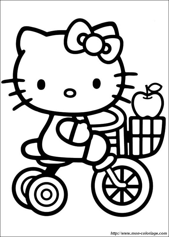 ausmalbild Hello Kitty mit einem Apfel