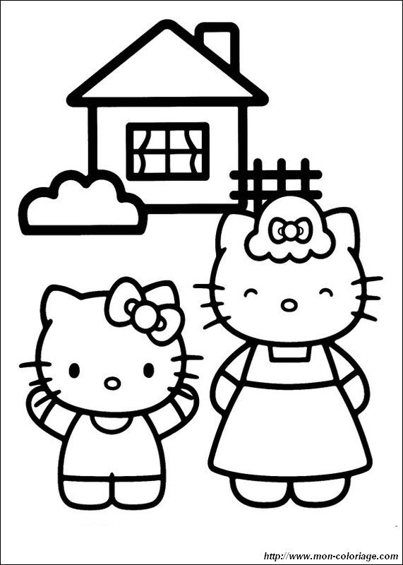 ausmalbild Hello Kitty mit seiner Mutter