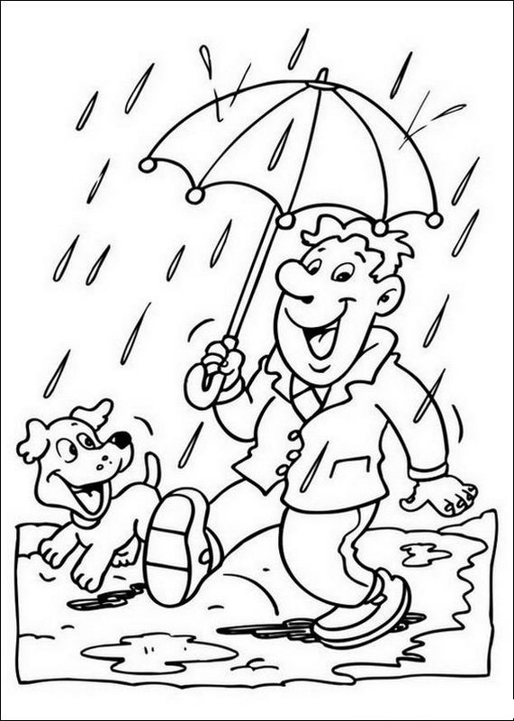 ausmalbild Im Regen mit einem Hund