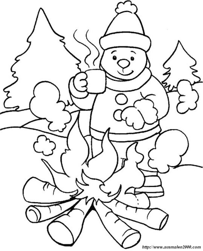 ausmalbild Neben dem Holzfeuer