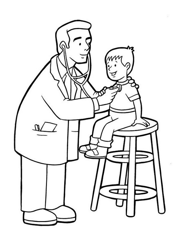 ausmalbild Ein Arzt untersucht einen kleinen Jungen
