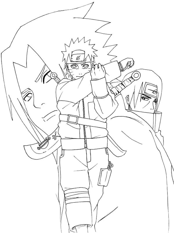 ausmalbild Naruto mit seinen Freunden